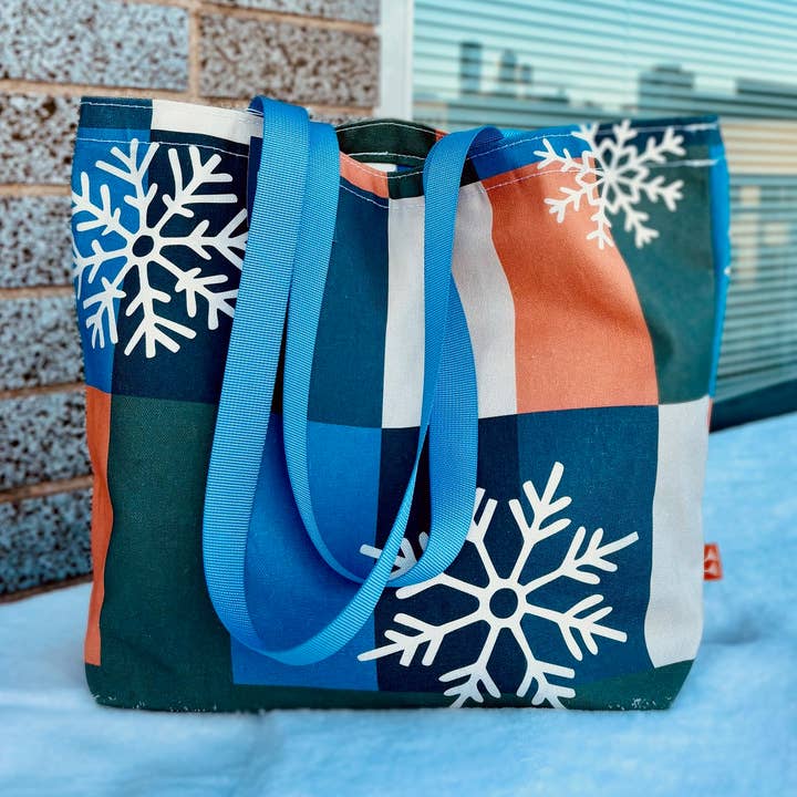 Snow Day Colorful Winter Colorblock Cotton Canvas Book Tote for wholesale by Katiebird Prints