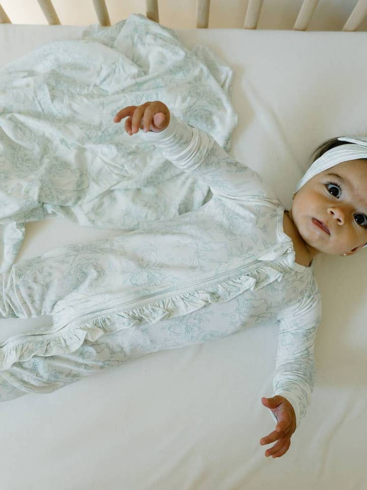 Ruffle Sleeper with Fold-over Cuffs- Valley Blooms for wholesale by Peaks & Valleys Baby