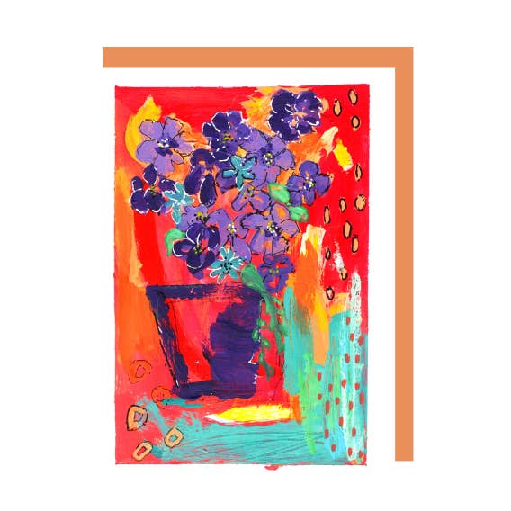 Purple Flowers Greeting Cards for wholesale by Najma Merchant Art