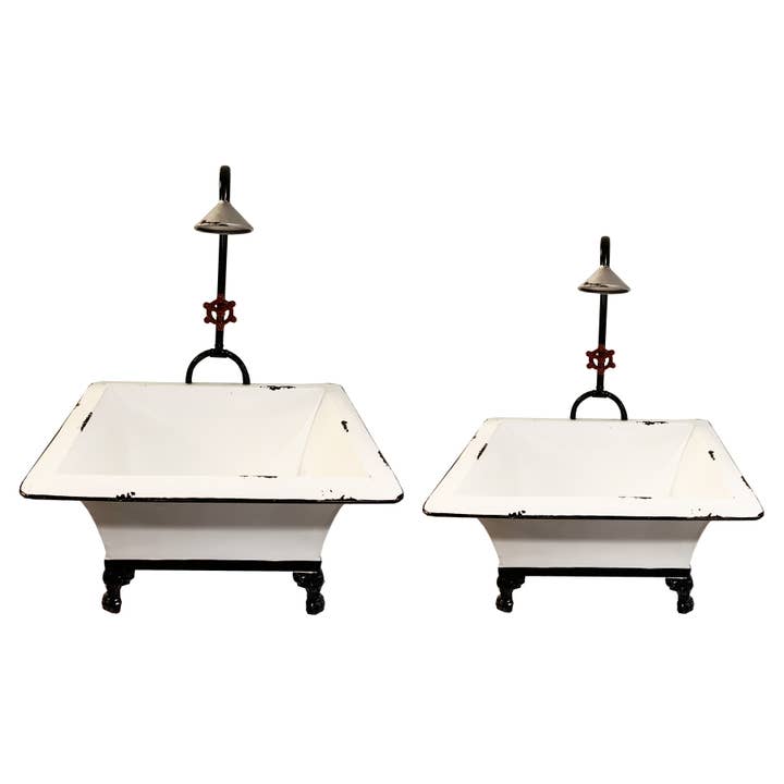 Enameled Metal Two White Sinks Planters for wholesale by Continental Art Center