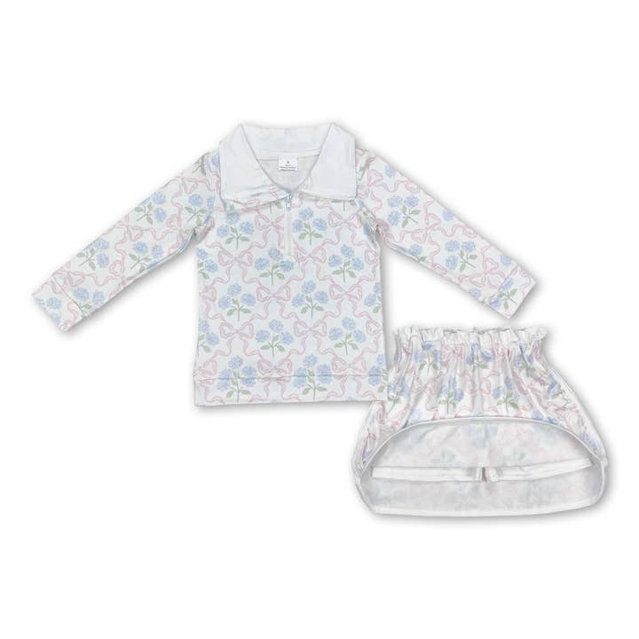 Yawoo Garments - Wholesale Top & Skirt Set - Kids - Pink bow floral pullover skirt kids girls clothing set