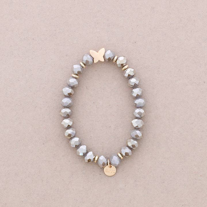 Sonata - Wholesale Beaded Bracelet - Elastic Bracelet with Faceted Crystal Butterfly Metal13