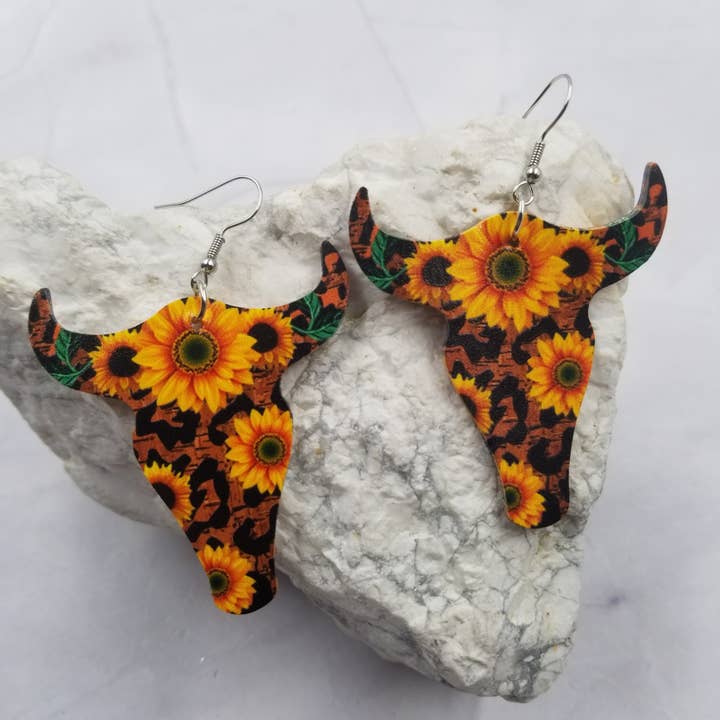 Western Mixed Printed Sun Flower Cow Leather Earrings for wholesale by The Pretty Jewellery