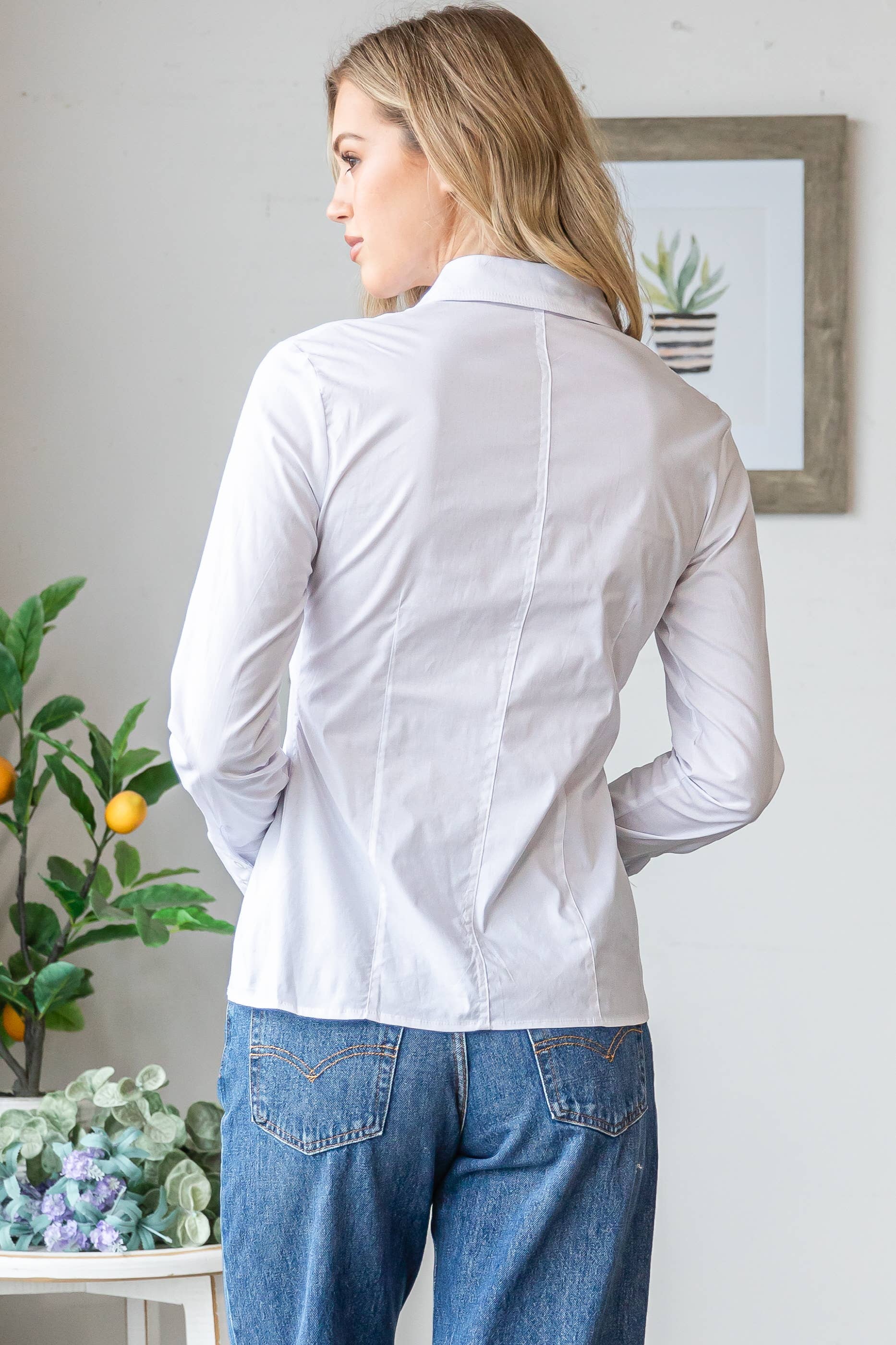 KIWI – Großhandel Hemd mit Button-down-Kragen – Damen – IT2451 Slim Fit Stretch Baumwoll-Popeline Button-Down-Hemd3