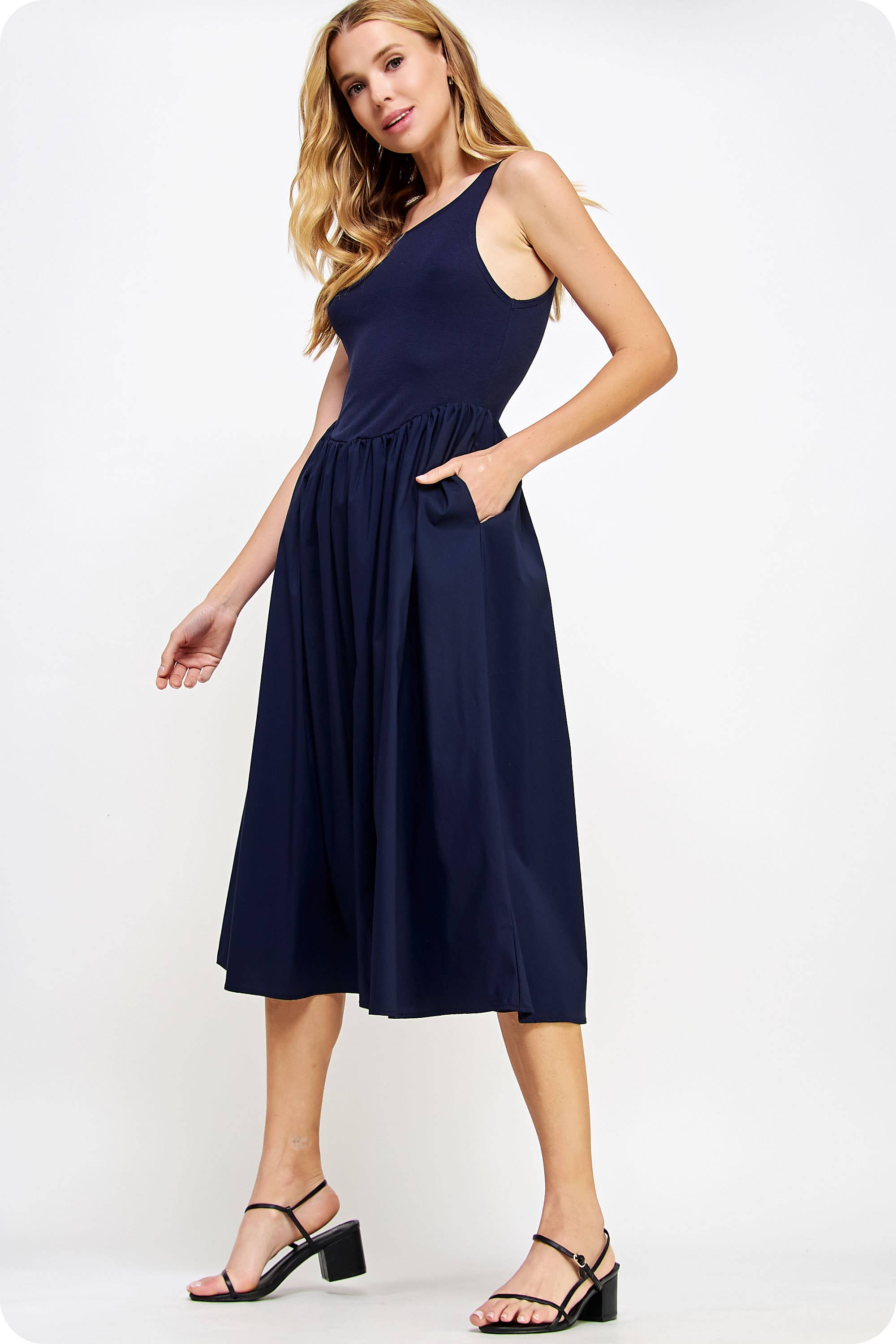 Strut & Bolt - Wholesale Dress - Women's - Knit Contrast Poplin Long Dress11
