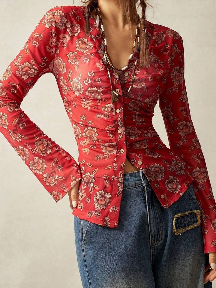 NINEXIS - Wholesale Blouse - Women's - CWTBLL3904_VINTAGE FIT FLORAL LONG SLEEVE BUTTON-DOWN SHIRT5