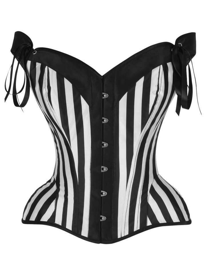 Daisy Corsets - Wholesale Corset - Women's - Top Drawer Black/White Striped Steel Boned Corset w/Straps