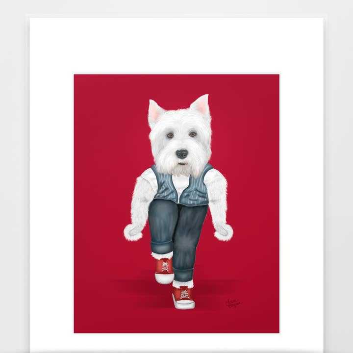 West Highland Terrier Dog Art Print, Westie Side Story for wholesale by Laura Bergsma Studio