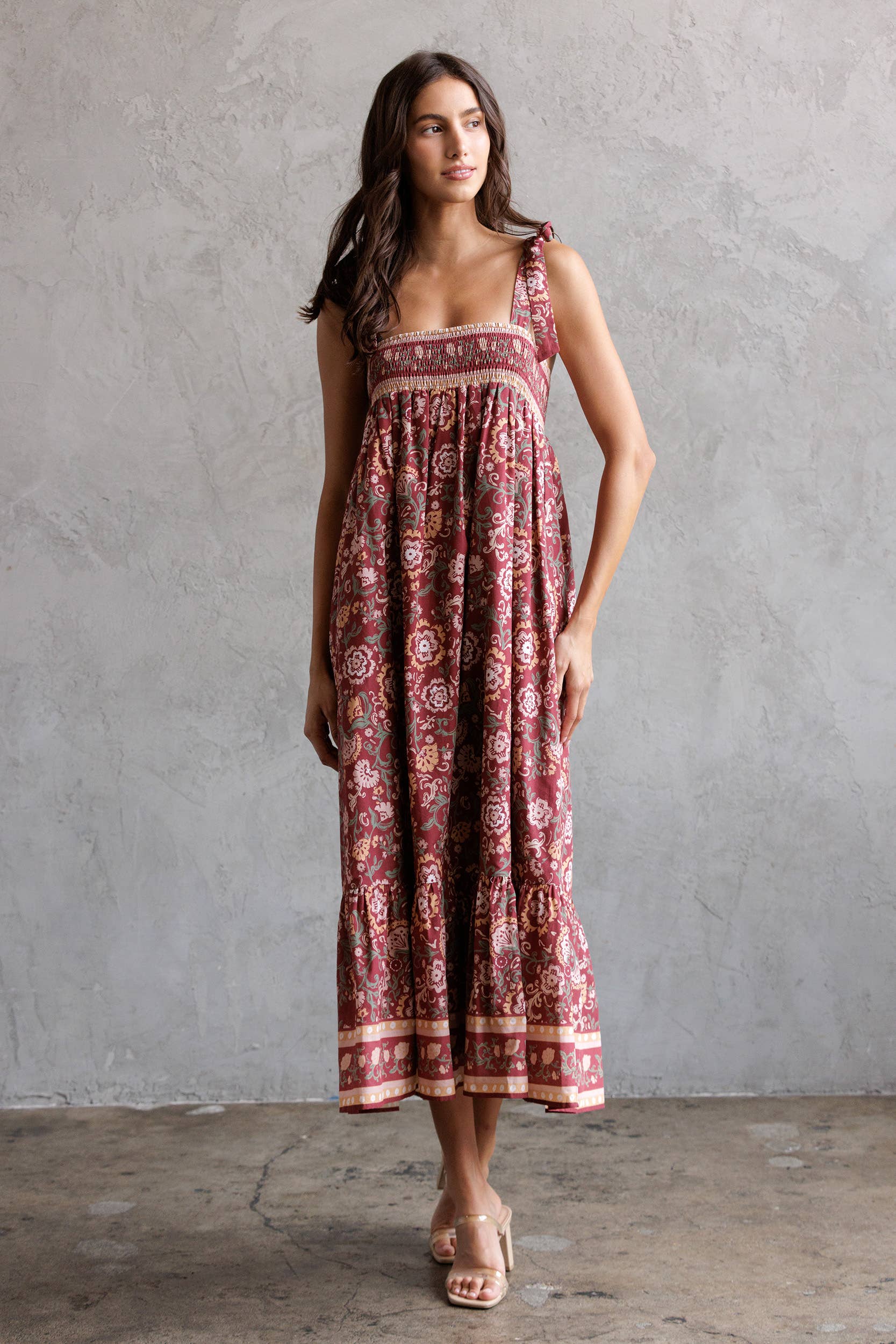 STORIA - Wholesale Dress - Women's - SJD7582 - MULTI FLORAL TIE MIDI DRESS1