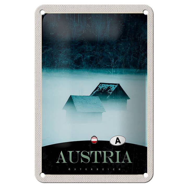 Femer - Wholesale Sign - Tin sign 12x18cm Austria Forest Houses Mountains