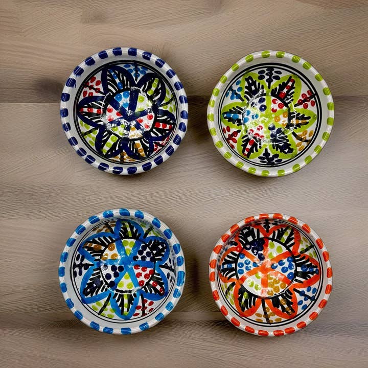 Sæt Tunesiske Dekorerede Keramiske Skåle Diameter 8 cm for engroshandel hos Etnico del Mondo