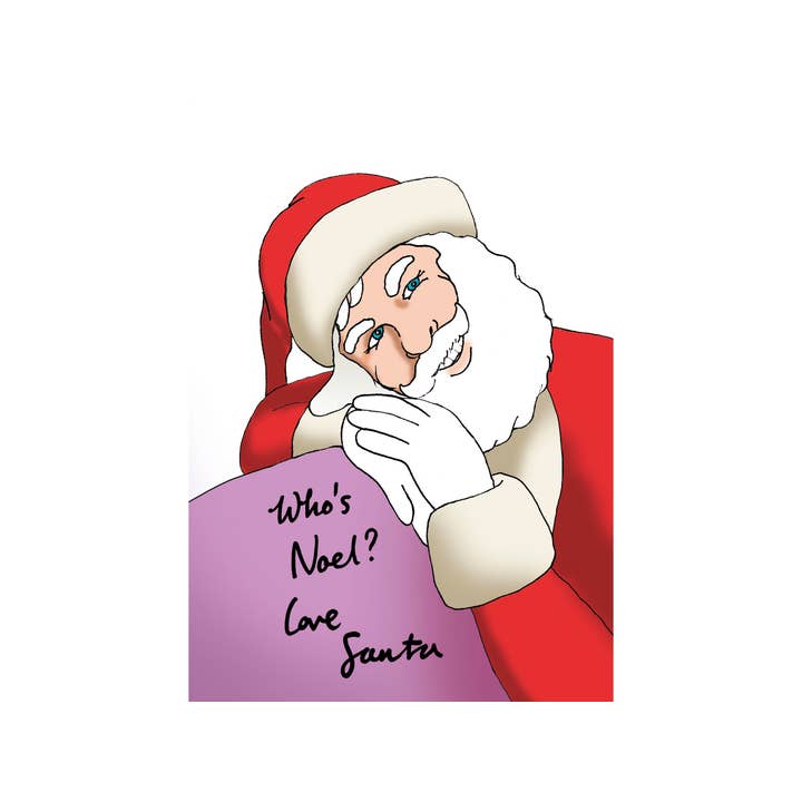 Carte de Noël drôle et coquine "Qui est Noël ?" pour la Gay Pride pour la vente par Duggoons Greeting Cards