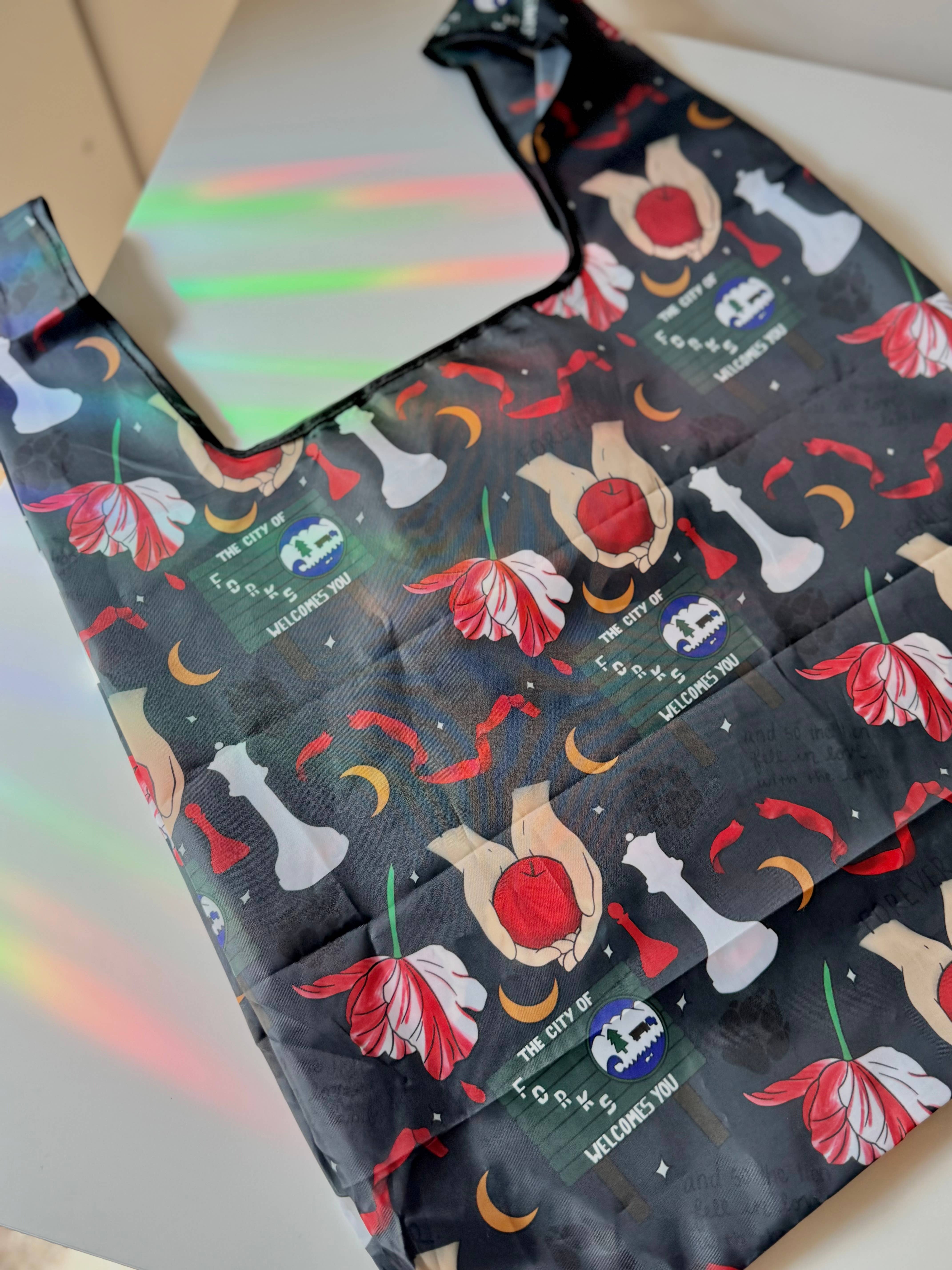 CrescentCatCo - Wholesale Grocery/Shopping Bag - Vampire Saga Bookish Reusable Shopping Bag, Fold Up Pouch3