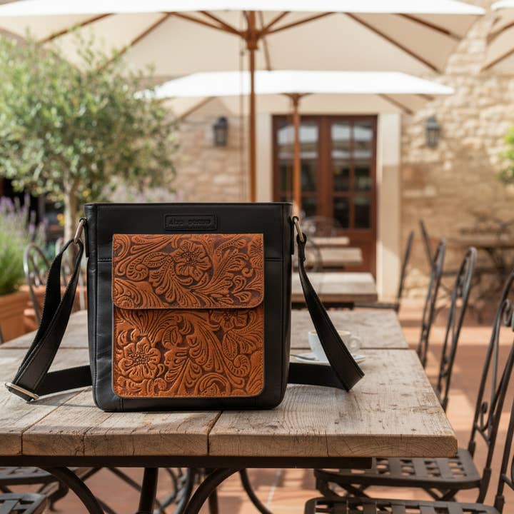 Alta Quero - Wholesale Crossbody Bag - Women's - Embossed Genuine Leather Crossbody Bags (2-Pack)–Floral+Leaf2