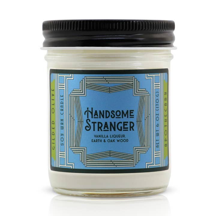 Soy Candle – Handsome Stranger – Vanilla & Oak Wood for wholesale by Gilded Olive Apothecary