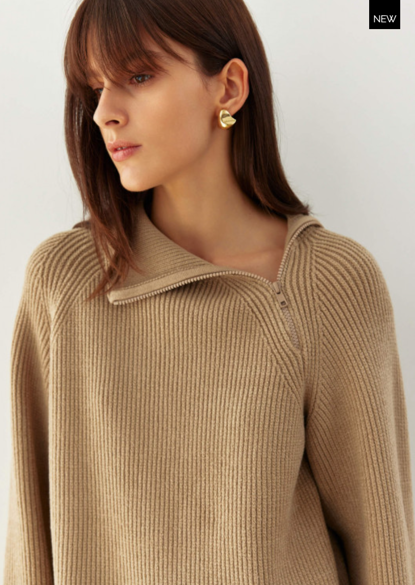 Nenya Fashion Limited – wholesale Knitted jumper – Women′s – High Neck Knitted Sweater With Side Zip Collar3