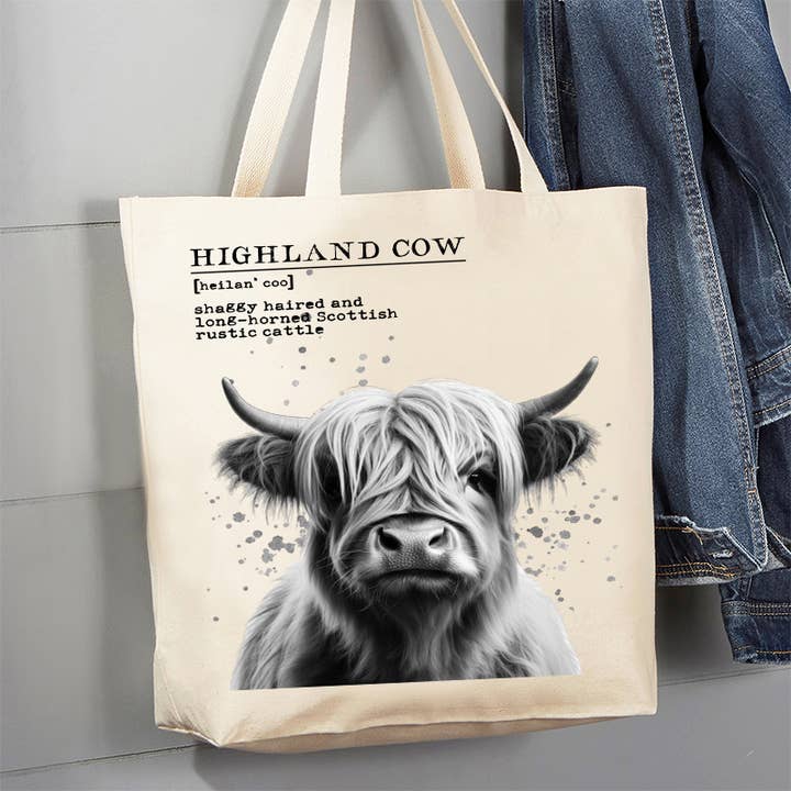 Avery Lane Gifts - Wholesale Tote Bag - Women's - Highland Cow Definition Farm Canvas Tote Bag