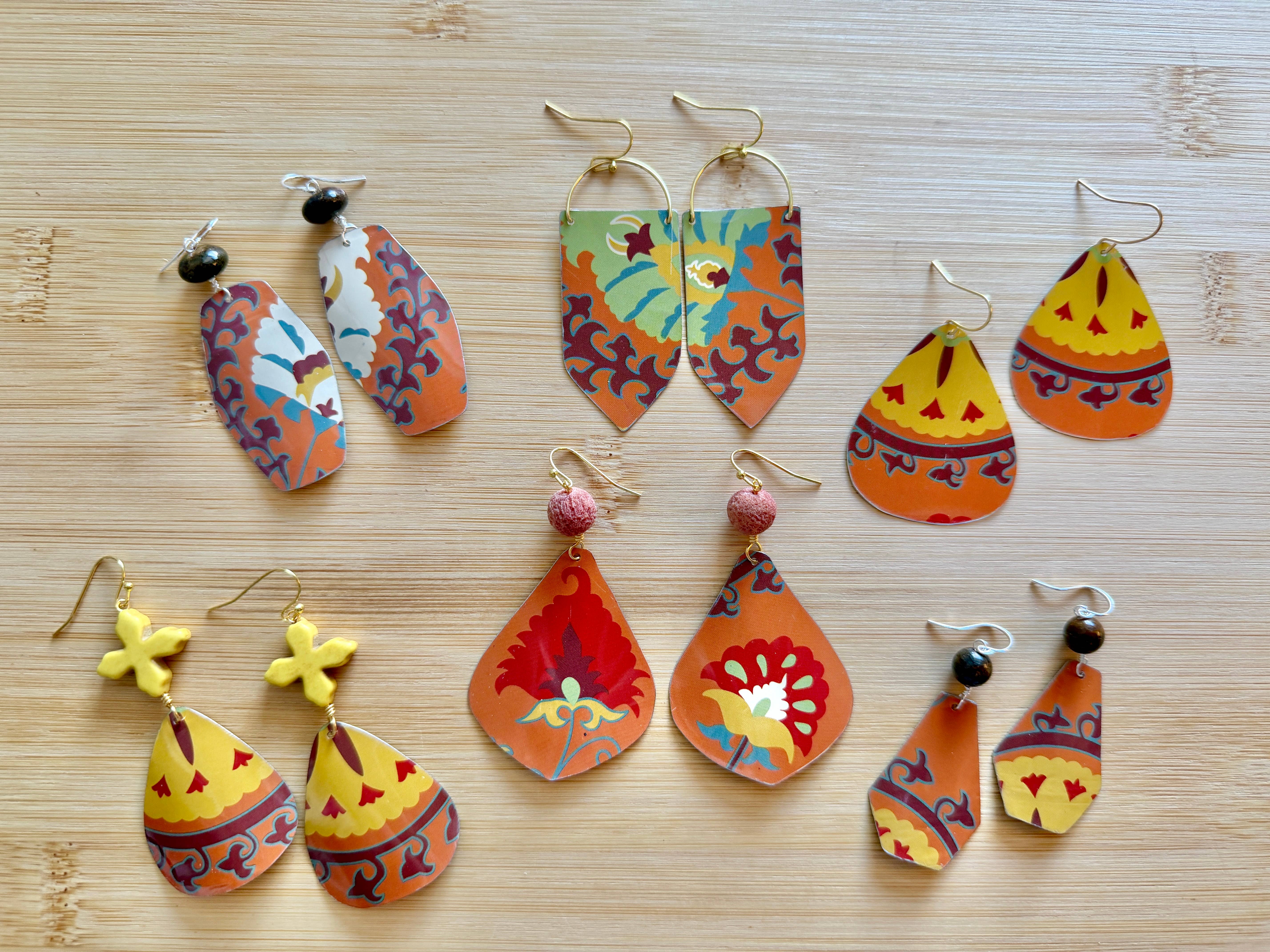 TTE Designs - Wholesale Dangle Earrings - Best Sellers - Set of 12 Recycled Vintage Tin Earrings 12