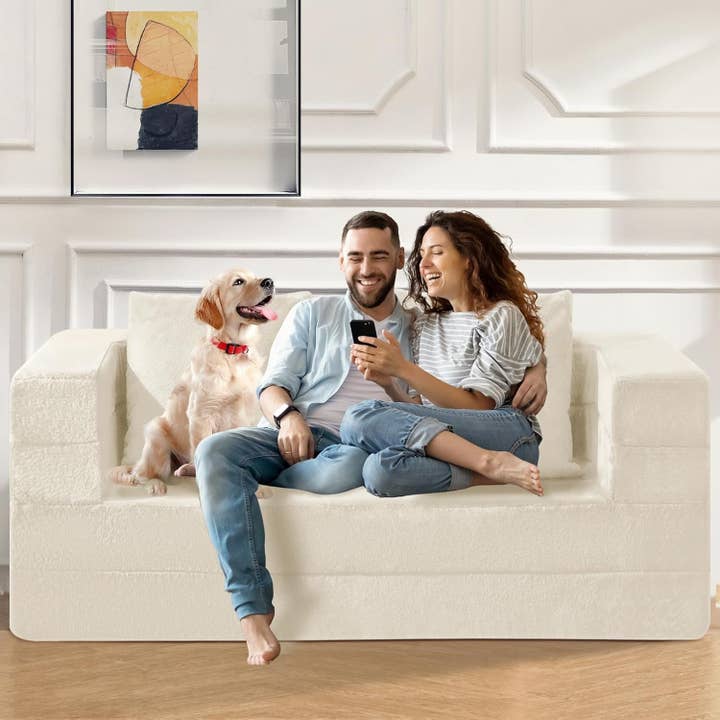 Milky White Large 3-in-1 Folding Bean Bag Couch for wholesale on Faire3