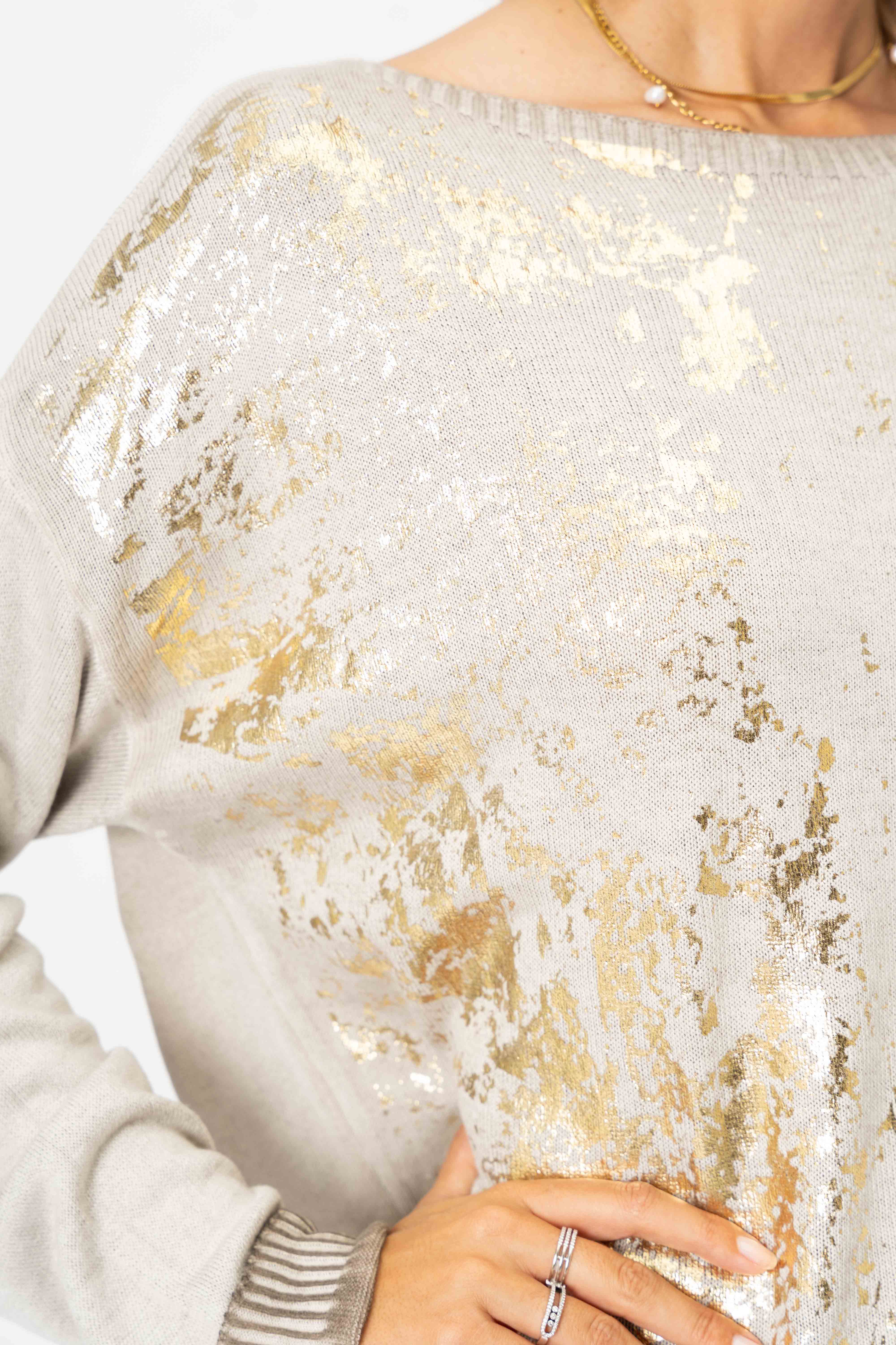 Look Mode Usa - Vente Pull en maille – femme - Pull en feuille d'or12