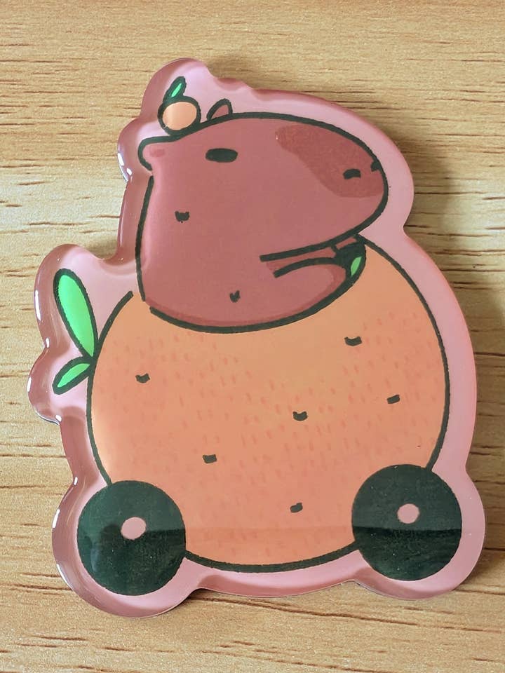 Capibara in un'auto mandarino - Magnete animale carino per la vendita all'ingrosso da parte di Sadsquatch