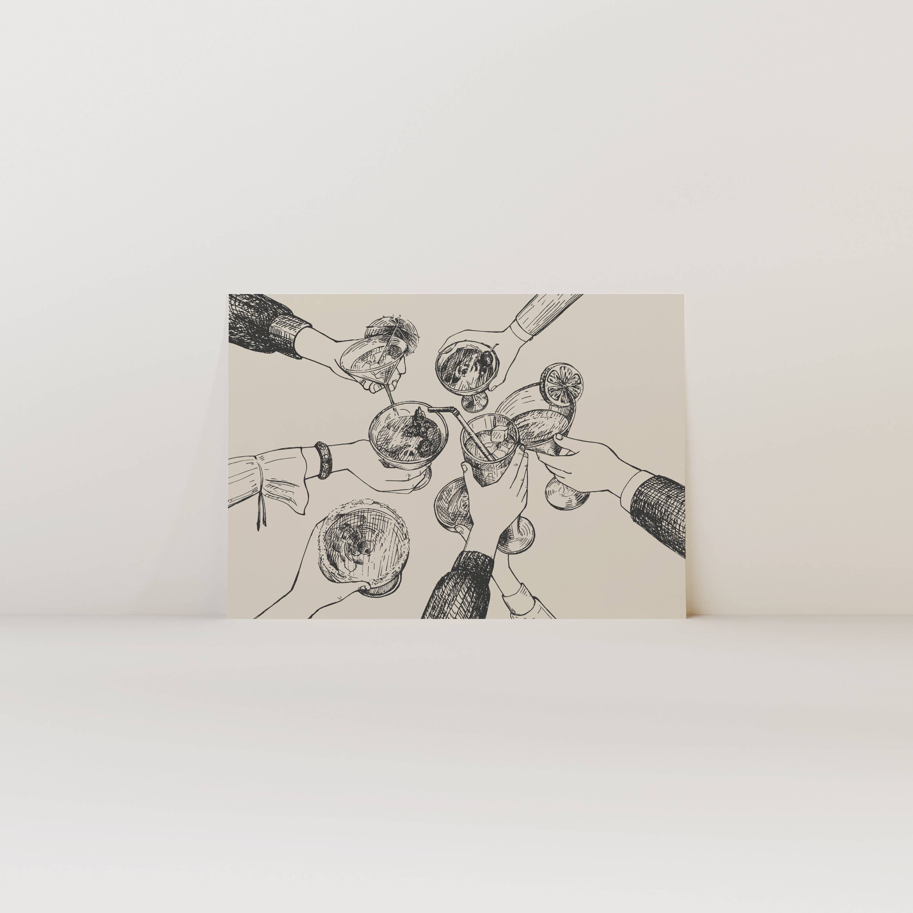 KIKIANDNIM - Wholesale Art Print - Bar Cart Wall Art Print | Cheers Hands Tan | Home Decor3