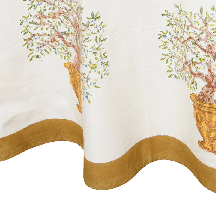 Couleur Nature - Wholesale Tablecloth - Olive Tree Khaki & Blue | French Tablecloths