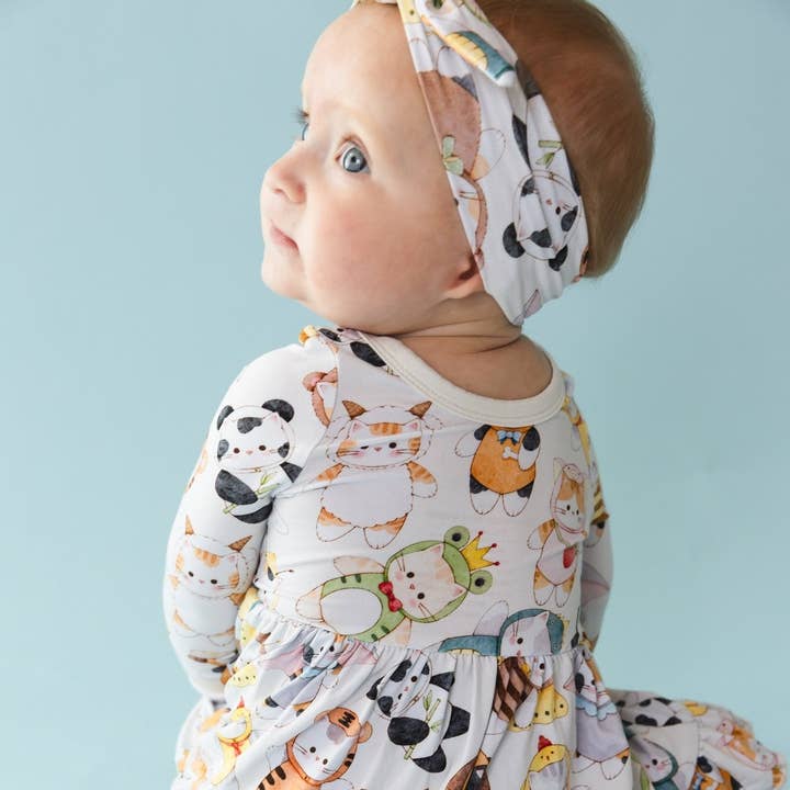 Meowster of Disguise Long Sleeve Bodysuit Twirl Dress for wholesale by Jammie Session formerly Big Dreams Little Jammies