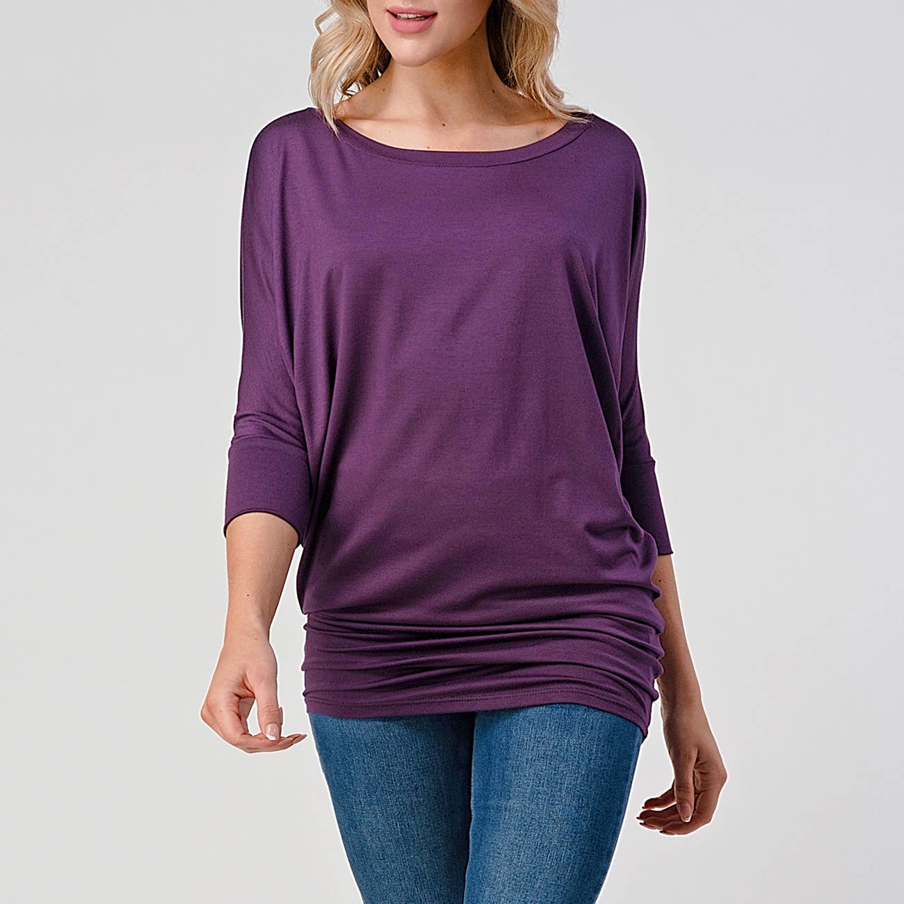 Heimious - Wholesale Knit Top - Women's - 3/4 Dolman Sleeve Round neck Modal Jersey  Top, 250334