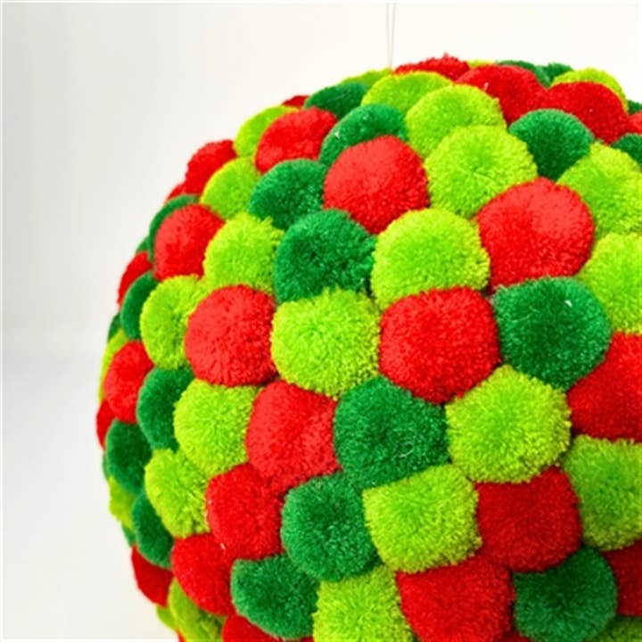 David Christopher's Collection - Wholesale Ornament - Mini Pom Pom Red/Green Ball Ornament 4.5”