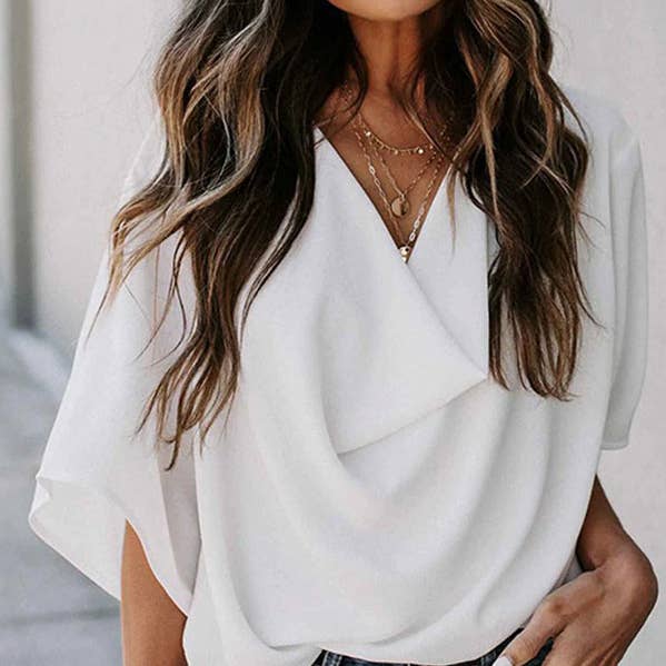 Original Irregular Casual Solid Color Pleated T-Shirt Top for wholesale by FurDecoration