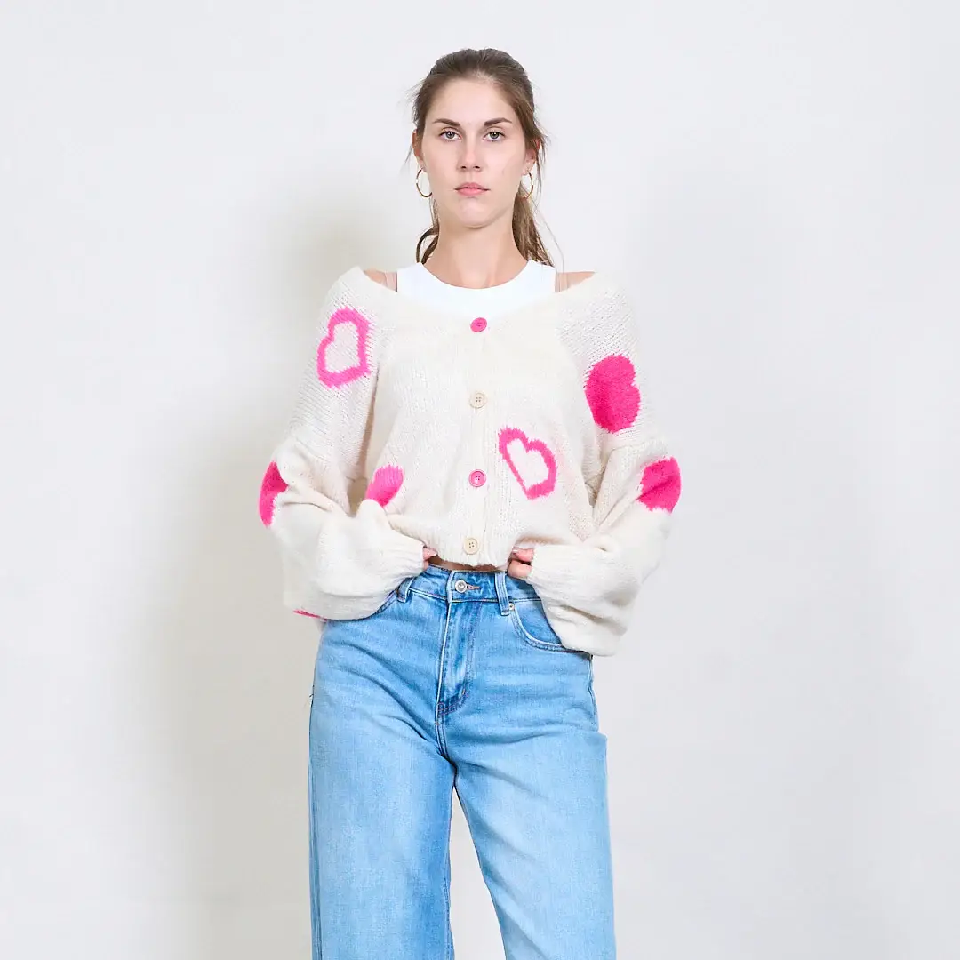 AMELÉ - Wholesale Cardigan - Women's - Heart print cardigan1