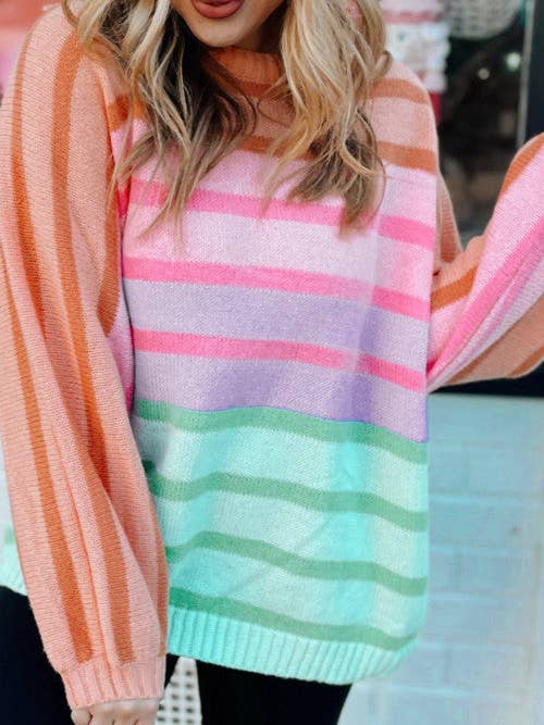 Gradient Striped Ribbed Edge Loose Sweater for wholesale by Crossed Arrows Clothing Wholesale co.