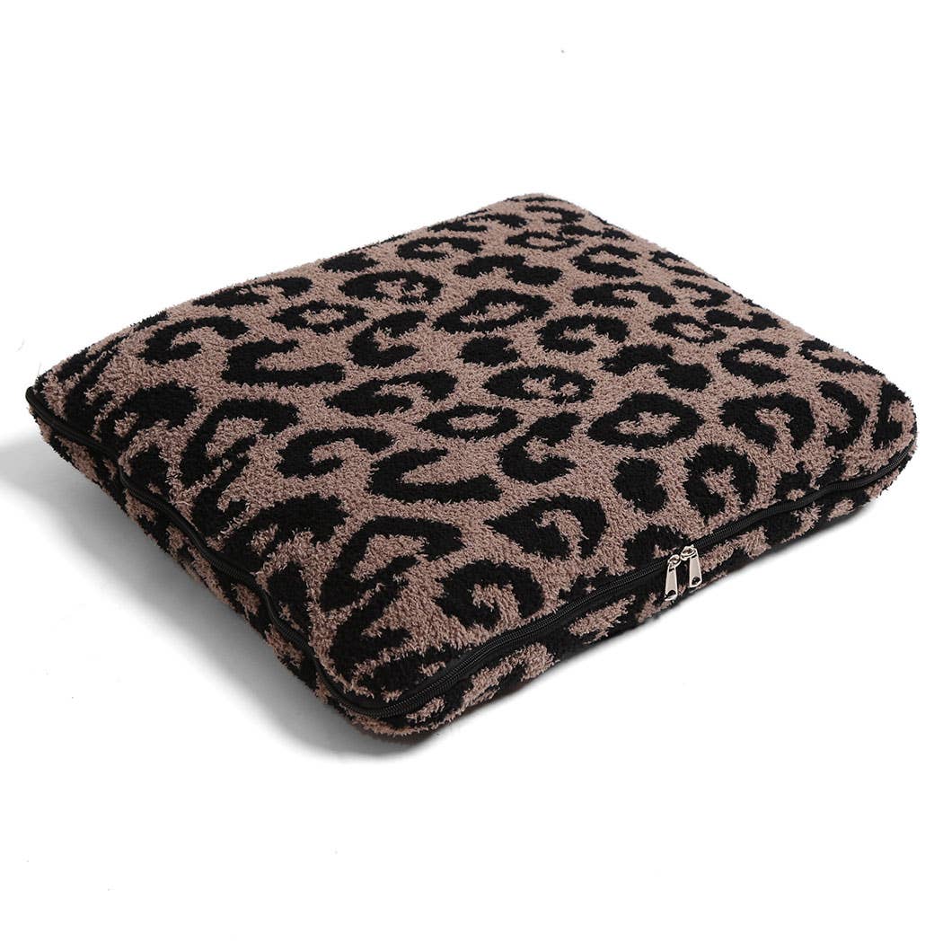 Fashion City - Wholesale Throw Blanket - 2 In 1 Leopard Print Throw Blanket & Pillow3