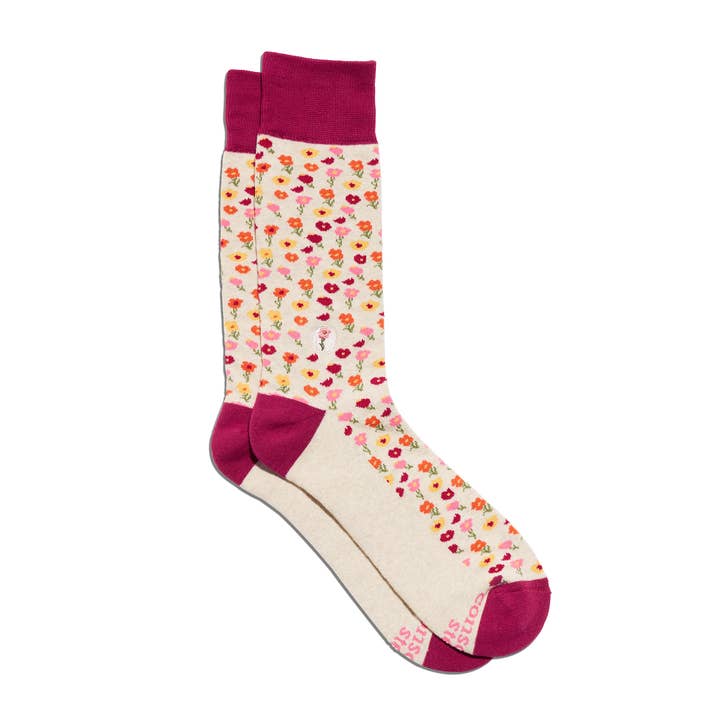 Socks that Support Women's Equality (Pink Floral) for wholesale by Conscious Step