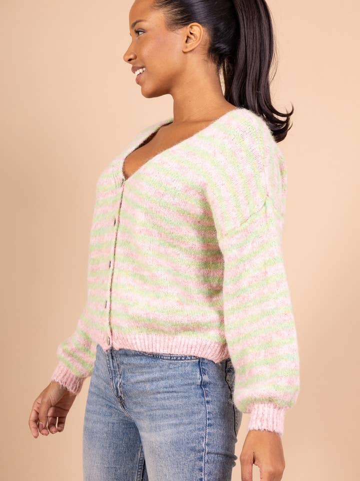 AMARIA - Wholesale Cardigan - Women's - Oversized striped cardigan in soft knit - WOOL - 5106212