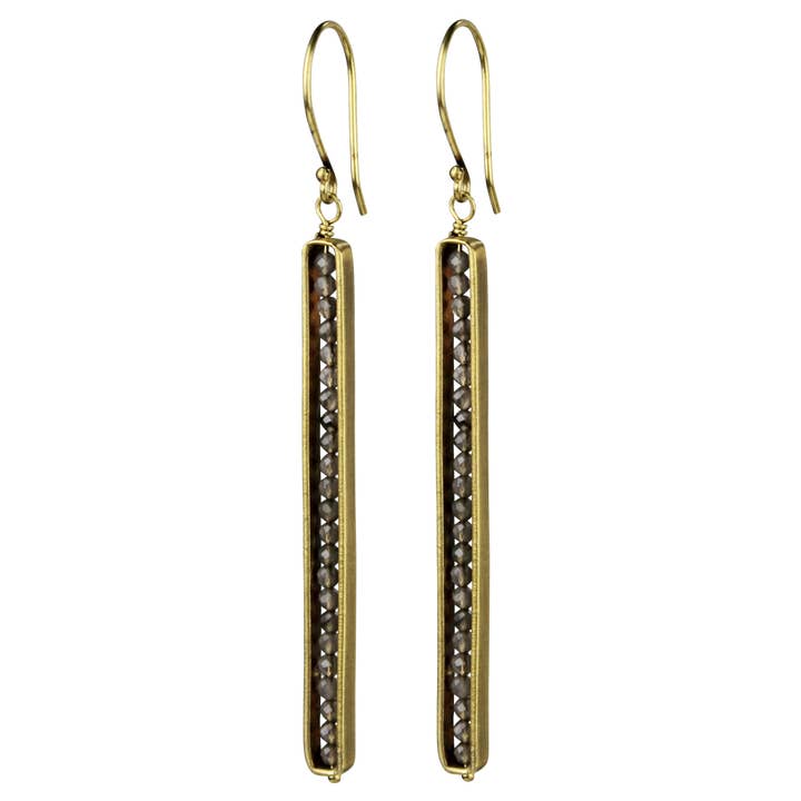 Linea Earring, Encased Grey Moonstone for wholesale by HomArt