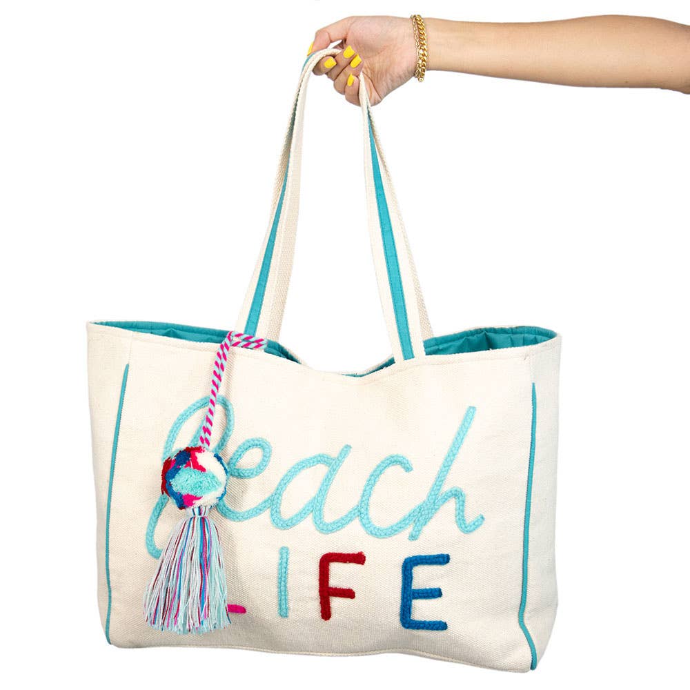 Beige Canvas Beach Life Tote Beach Bag for wholesale on Faire1