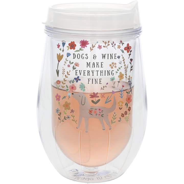 Dogs - 12 oz Acrylic Stemless Wine Glass with Lid for wholesale by Pavilion