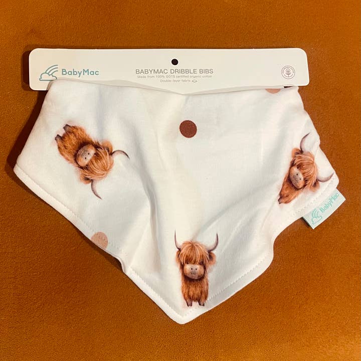 Highland Cow Baby Dribble Bib for wholesale by BabyMac