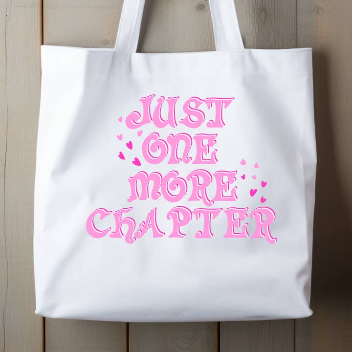JUST ONE MORE (pink) **THICK** 100% cotton book tote for wholesale by Fabled Embers