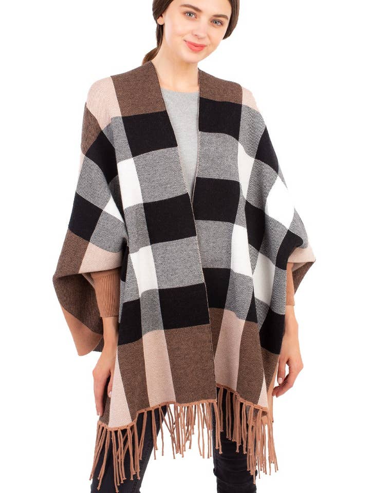 Basic Plaid Pattern Sleeve Shrug for wholesale by Suzie Q USA