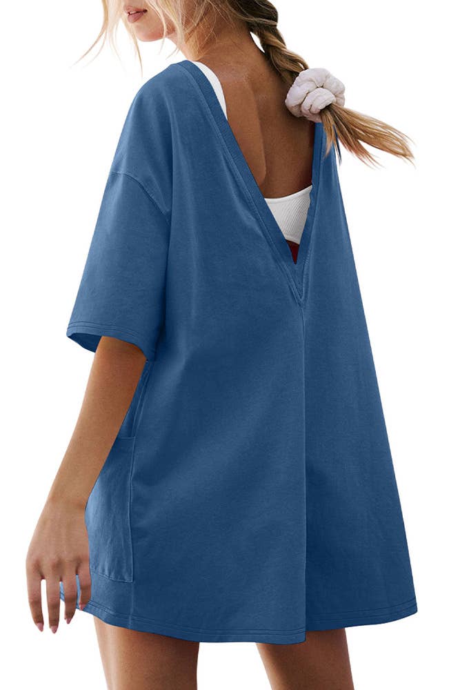 UNISHE - Wholesale Romper - Women's - Backless V Neck Short Sleeves Loose Pockets Romper ASJP07915