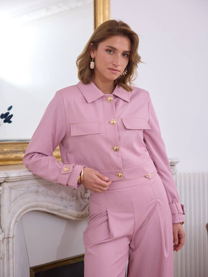 Strukturerad kort jacka med skjortkrage - 5696 för wholesale av Frime