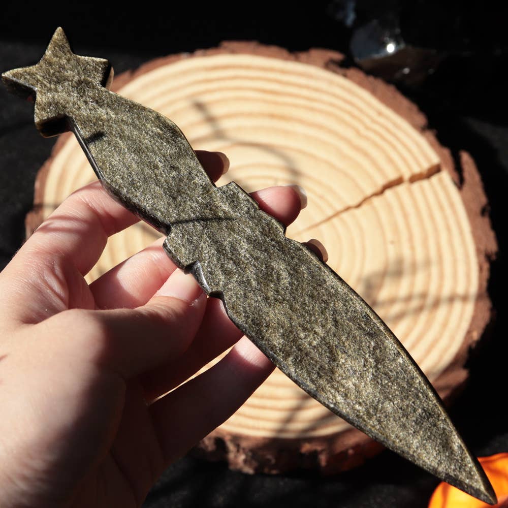 Natures Artifacts Inc - Wholesale Kitchen/Utility Knife - Golden Sheen Obsidian Knife with Star Handle 3