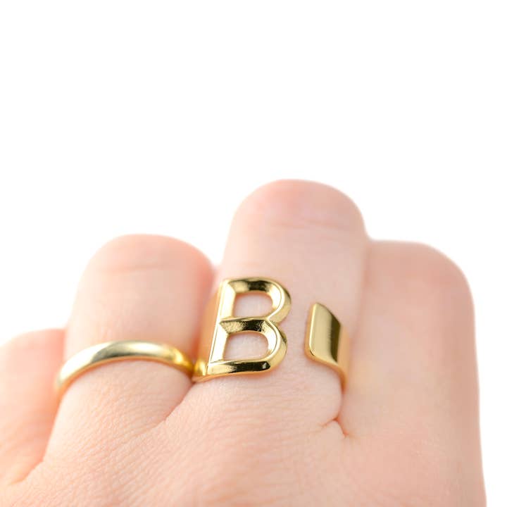Blueyejewelry – Anel de sinete por atacado – Open Chunky Initial Ring - Anel de Letra Grande5