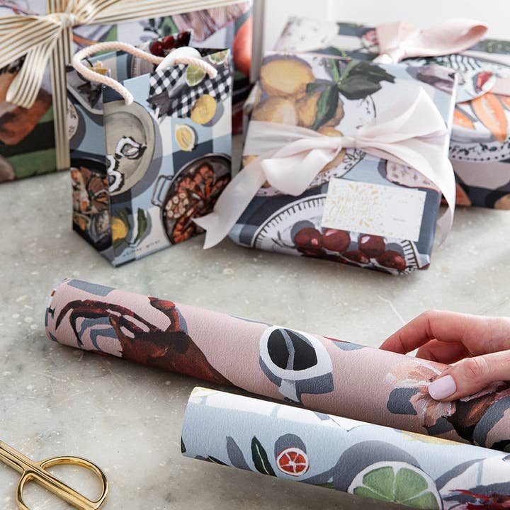 Bespoke Letterpress - Wholesale Flat Wrap - Summer Picnic / Crab & Squid 6pk Gift Wrap1