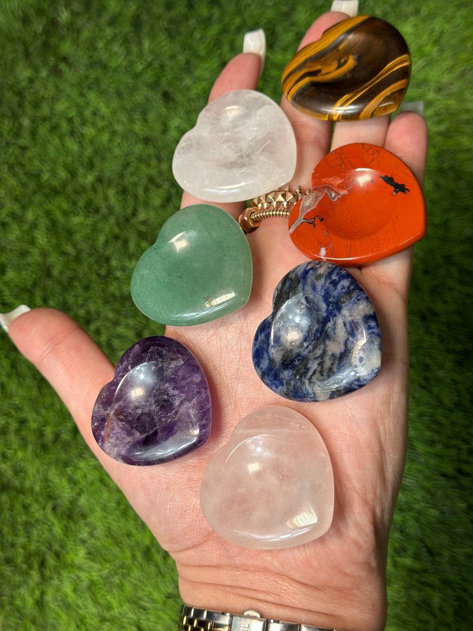CaNatureLover - Wholesale Spiritual Stone/Crystal - 7 Chakra Heart Worry Stones 1.5 Inch | Palm Stone | Premium 4