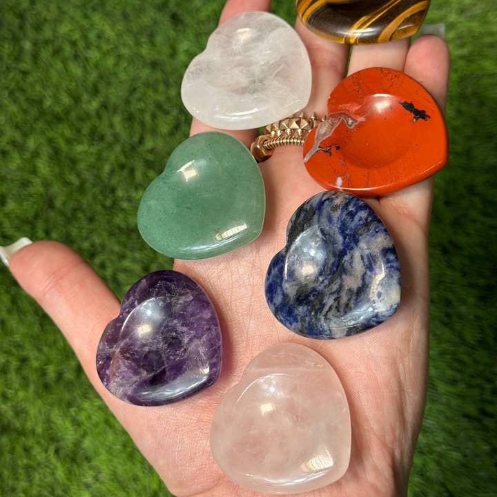 CaNatureLover - Wholesale Spiritual stone/crystal - 7 Chakra Heart Worry Stones 1.5 Inch | Palm Stone | Premium 4