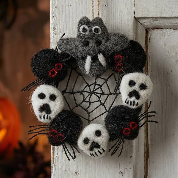Felt So Good - Wholesale Ornament - Handmade Felt Ghoulish Mini Wreath Hanging Halloween Decorat0